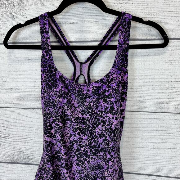 Speedo Women's Purple & Black Racerback Cutout Back One Piece Swimsuit Size 12 - Picture 2 of 8